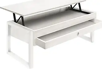 Mesa centro elevable cajón deslizante madera maciza color blanco