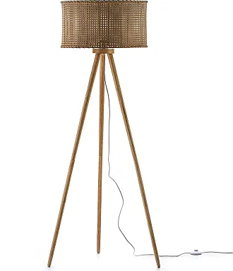 Lámpara mesa tripodal madera natural y pantalla de mimbre Lámpara de mesa  madera pantalla mimbre