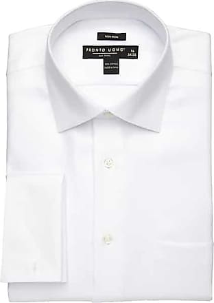 Pronto Uomo Mens Modern Fit French Cuff Twill Dress Shirt White - Size: 16 1/2 38/39 - Only Available at Mens Wearhouse