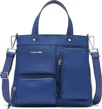 Calvin Klein Hayden Saffiano Leather Crossbody Seaport Blue Silver for sale  online