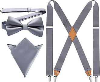 HISDERN Solid Bowtie and Suspenders Set Men Tuxedo Suspender Trouser Braces X-Back with Strong Clips 
