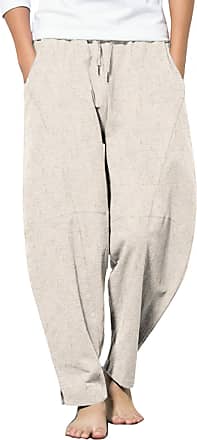 huateng Mens Cotton Linen Loose Solid Harem Pants Yoga Trousers Hippie 