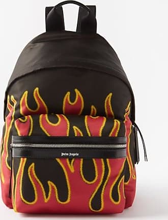 Flames-print Leather-trim Backpack Mens MATCHESFASHION Men Accessories Bags Rucksacks Black Red 