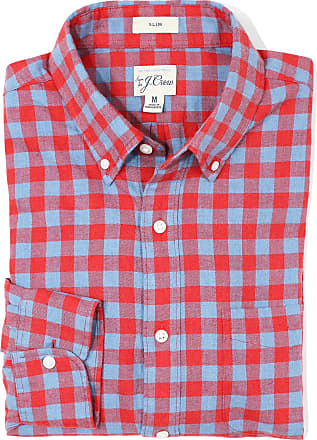 New J Crew Slim Secret Wash Red Blue Tattersall Button Up Long Sleeve Plaid NWT 