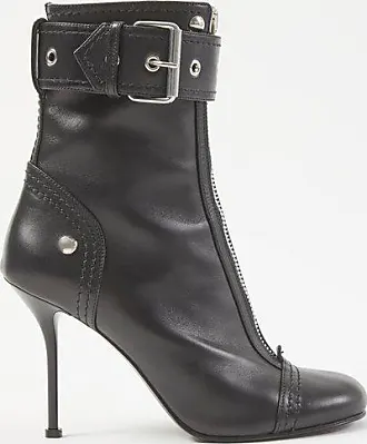 ALEXANDER MCQUEEN Cutout Buckled Leather Ankle Boots in Black