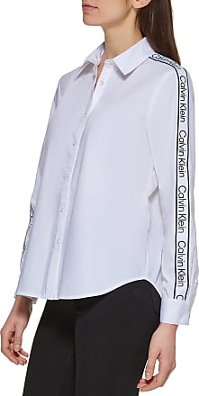 Calvin Klein CK Womens Blouse Collar, Soft White, Small