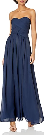 JS Boutique Womens Strapless Rouoched Bodice Chiffon Gown, Navy, 4