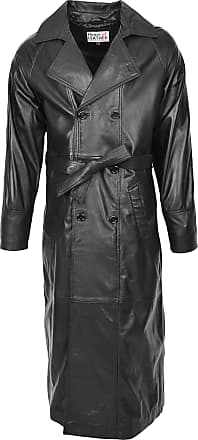 Mens Real Leather 3/4 Length Coat Trench Reefer Style Travis Black 