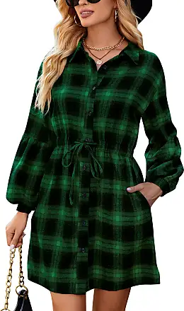 Blooming Jelly Womens Plaid Dresses Flannel Puff Sleeve Button Down Dress  Fall Casual Dresses for Women 2023(X-Small,Brown Plaid) at  Women's  Clothing store
