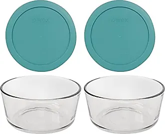 Pyrex (2) 7201 4-Cup Glass Bowls & (2) 7201-PC Jet Gray Lids
