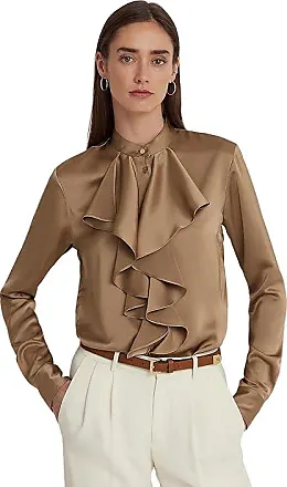 LAUREN Ralph Lauren Women's Satin Charmeuse Shirt, Soft Laurel, X-Small at   Women's Clothing store