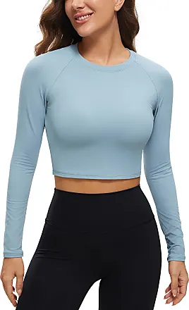 CRZ YOGA cRZ YOgA Womens Pima cotton Workout crop Tops Short Sleeve Yoga  Shirts casual Athletic Running T-Shirts Slate Blue X-Large