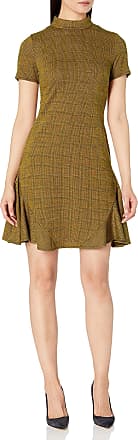 Nanette Lepore Womens Mock Neck Plaid Dress with Side Panels and Invisible Zipper, Grooving Gold/Black, 2