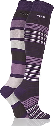 Ladies 2 Pair Elle Multi Striped Cotton Knee High Socks