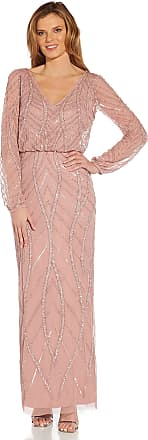Adrianna Papell Womens Beaded Long Sleeve Gown, Candied Ginger, 12