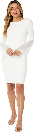 Calvin Klein Scuba Crepe Dress with Long Slit Sleeves Cream 12