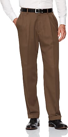 Haggar Mens Mynx Gabardine Pleat-Front Dress Pant with Hidden Expandable Waist, Oak, 34W x 31L