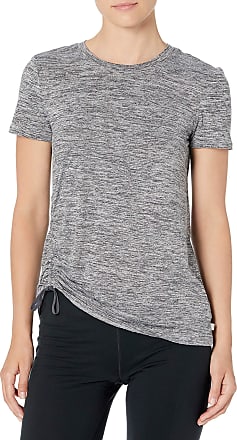 Danskin Womens Side Scrunch Short Sleeve T-Shirt, Black Salt Space Dye, Large