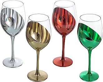 14 oz Tilted Design Brass Stemmed Wine Glasses/ Drinkware Sets, Set of 4