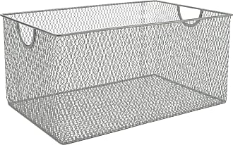 MyGift Galvanized Metal Rectangular Storage Basket with Wooden Handles, Bathroom Toiletries Holder, Organizer Bin with Embossed Bath Label 