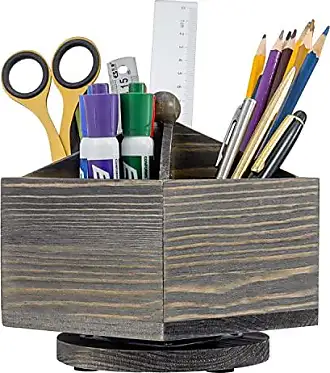 MyGift 5-Piece Home Office Desk Accessories Set Rustic Torched Wood Desktop Supplies with Pen Tray, Pencil Cup, Memo Pad & Card Holders, and Cell