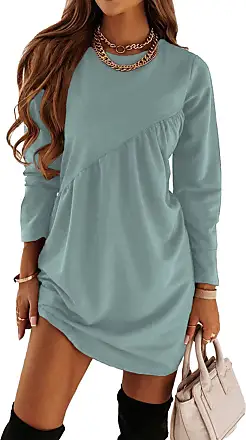 PRETTYGARDEN Women's Long Sleeve Mini Tunic Dress Casual Crewneck Loose  Flowy Shift Ruched Dresses (Army Green,Small) at  Women's Clothing  store