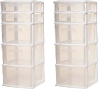  Homz Clear Plastic 3 Drawer Medium Home Organization Storage  Container Tower with 3 Large Drawers and Removeable Caster Wheels, White  Frame : Office Products
