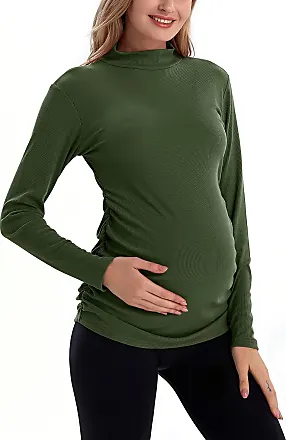 Bhome Maternity Shirt Mock Neck Long Sleeve Bodysuit for Pregnant
