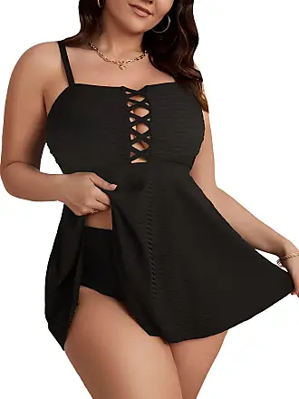 MakeMeChic Women's Plus Size Tankini Swimsuit Contrast Mesh High Waisted Bathing  Suit, Black, Large Plus : : Clothing, Shoes & Accessories