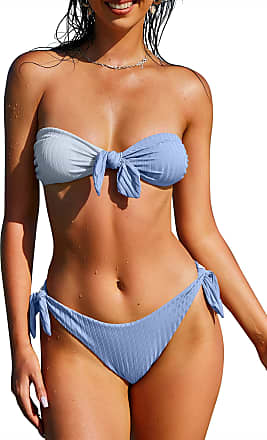 Voqeen Womens Gradient Halterneck/Strapless Bandeau Twist Front Bikini Set 
