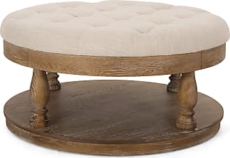 Christopher Knight Home Francis Contemporary Fabric Round Ottoman, Beige and Weathered