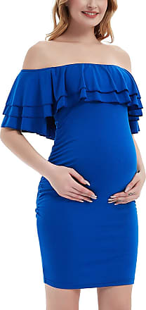 BHome Maternity Dress Summer Bodycon Off Shoulder Strapless Double Ruffles Pregnant Dress for Photoshoot Royal Blue XL