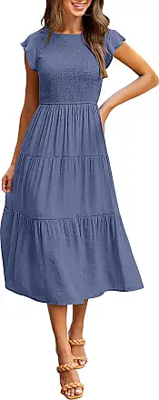 MEROKEETY Women's 2024 Casual Short Sleeve Smocked Dress Round