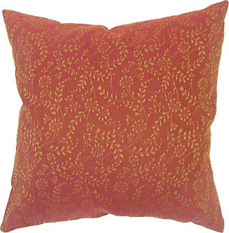 The Pillow Collection Set of 2 18 x 18 Down Filled Delyne Floral Throw Pillows 2 Piece Red 