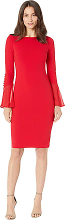 Calvin Klein Long Sleeve Scuba Crepe Dress Red 4