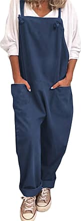 Hellomiko Women Summer Loose Linen Suspender Dungarees,Overalls Jumpsuit Bib Trousers Wide Leg Pants Plus Size 