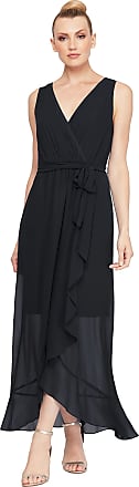 S.L. Fashions Womens Sleeveless Chiffon V-Neck Wrap Dress with Cascade Ruffle, Black, 14