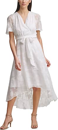 Jessica Howard Womens Butterfly Sleeve Bodice Maxi Dress with High Low Flounce Skirt and Tie Sash, White, 12