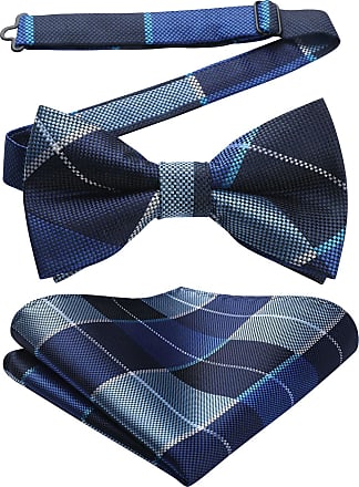 HISDERN Bow Ties for Men Plaid Checked Bowties and Pocket Square Set Classic Formal Stripe Tuxedo Bowtie Wedding Party 