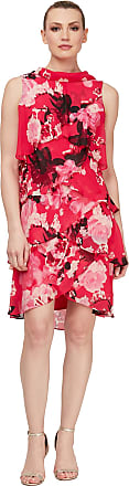 S.L. Fashions Womens Rverse Collar Chiffon Dress-Closeout, Bright Fuschia Multi, 14