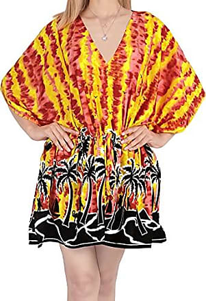 LA LEELA Femmes Blouse Maillot de Bain Taille Tunique Kimono Bohême Bikini Poncho Plage Cache-Maillots Robes de Plage Cover Up Taille Unique 181