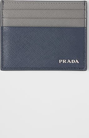 NWT Men's Prada Saffiano Baide Leather Card Holder in Blue/Stripes Wallet