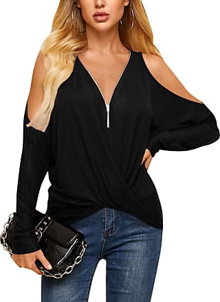 Zipper Shirts for Women,Women's Lace Sleeve Cold Shoulder Zipper T-Shirt Tops Blouse Shirts Printed Flowy Tunics Top 