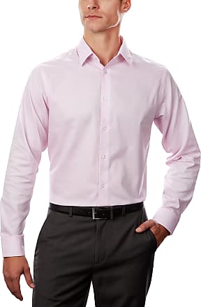 Calvin Klein Mens Dress Shirt Regular Fit Non Iron Stretch Solid, Pink, 16.5 Neck 34-35 Sleeve