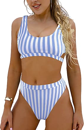 Blooming Jelly Women's High Waisted Swimsuits Full Coverage Bikini Set Two  Piece Bathing Suits Rainbow Swimwear with Twist