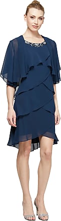 S.L. Fashions womens Chiffon Tier Jacket With Bead Neck Special Occasion Dress, Navy, 10 US