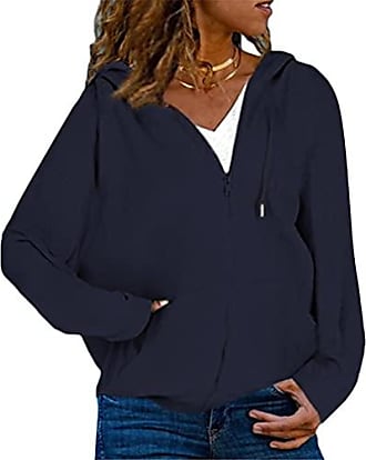 Sweat à Capuche Femme Cotton Sweatshirt avec Poches Hoodies Zippé Veste de Sport Blousons Casual Printemps Automne 