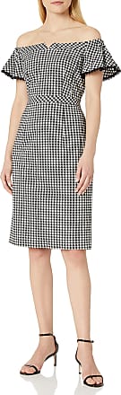 Nanette Lepore Womens Off-Shldr Gingham Sheath Dress, Very Black/Marshmallow, 12