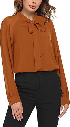 ACEVOG Women Bow Tie Neck Chiffon Blouses Sheer Long Sleeve Patchwork Casual But 