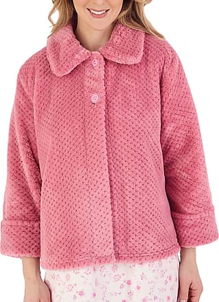 Small - XXXL Slenderella Ladies Waffle Flannel Fleece Bed Jacket Button Up House Coat 